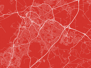 Christmas Map of Gloucester, United Kingdom in Snowy White on Festive Red Background.