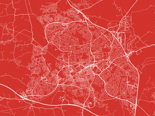 Christmas Map of Swindon, United Kingdom in Snowy White on Festive Red Background.