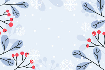 Winter horizontal background with rowan branches