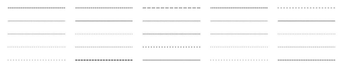 Set of dashed straight lines of different styles. Vector design elements