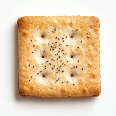 Square cracker with chia seeds on white background.