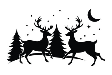Elegant Running Deer Silhouettes Vector Design