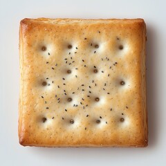 Square cracker with chia seeds on white background.