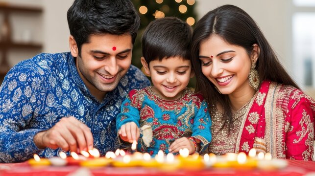 Family celebrating diwali together home festive gathering cozy interior close-up joy and tradition