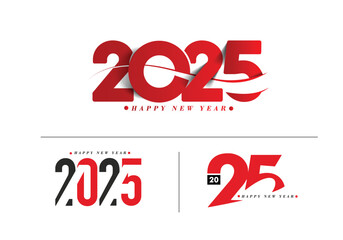 Happy New Year 2025 Text Typography Design Set of Element Flyer, Banner Poster Design.