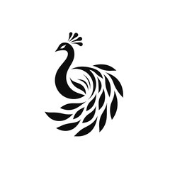 Obraz premium Simple and minimalist logo of a peacock in black and white.
