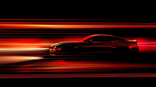 A dynamic silhouette of a car in motion, surrounded by vibrant streaks of color, conveying speed and energy.