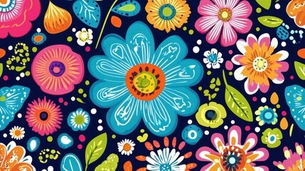 Fototapeta premium Vibrant floral pattern design digital art colorful background nature inspired abstract viewpoint creative concept