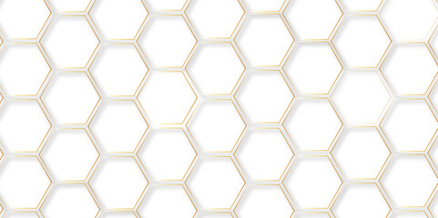 Modern simple style seamless pattern with hexagonal graphic design. Geometric art deco texture mosaic white background. abstract molecular structures in technology, wallpaper background, vector.	

