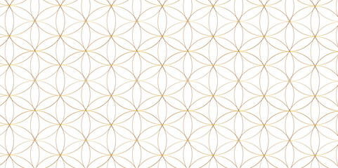 golden outline circle geometric seamless pattern. Simple golden luxury linear texture. Repeated design. Floral ornament on a white background  vector illustrations for wallpapers, flyers, banner. 