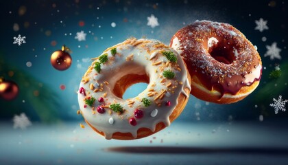 donut flying christmas background,copy text space