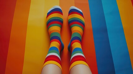 Colorful socks on a vibrant floor home setting lifestyle photography indoor environment playful viewpoint