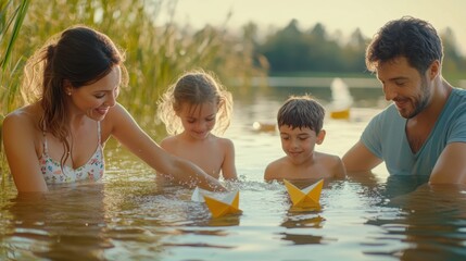 The Family Enjoying Water Play