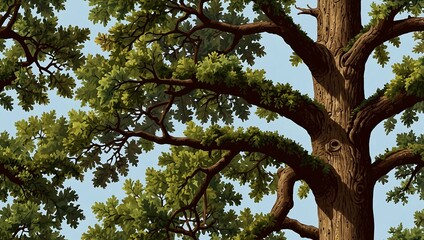 Obraz premium Majestic Tree: A Close-Up of Nature's Grandeur Against a Clear Blue Sky