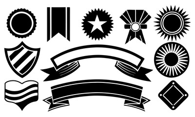 Fototapeta premium Set of Black Ribbons, Banners, badges, Labels - Design Elements on white background stock illustration