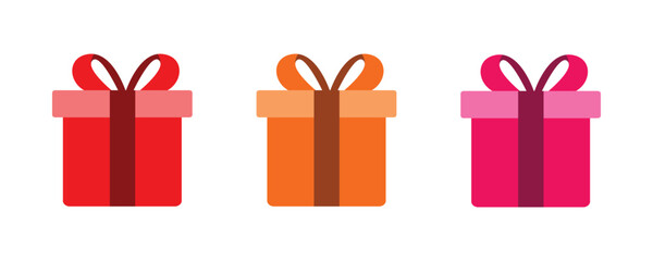 Gift box. Gift box set with red, orange, pink color for holiday celebration, special sales offer, birthday celebration. Gift box with wrapping paper and ribbon bow