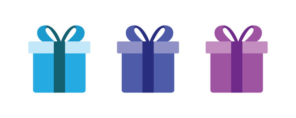 Gift box. Gift box set with cyan, blue, purple color for holiday celebration, special sales offer, birthday celebration. Gift box with wrapping paper and ribbon bow