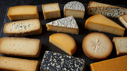 Fototapeta premium Artisanal Cheese Showcase: A Colorful Array of Textures and Shapes