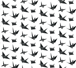 Origami crane seamless black and white pattern