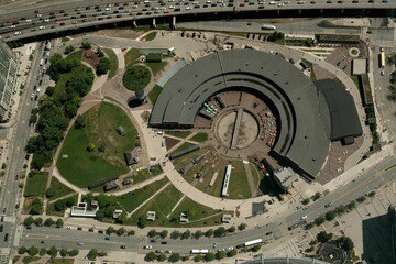 Aerial view of Roundhouse Park in Toronto.