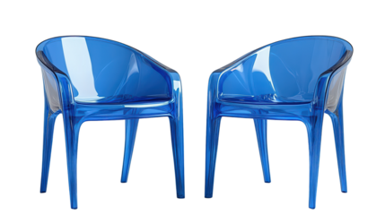  Blue plastic chairs on white background.