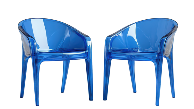  Blue plastic chairs on white background.