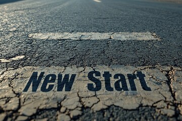 Word New Start on asphalt road