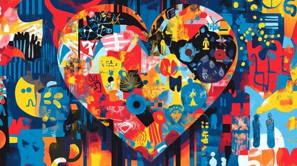 Fototapeta premium Abstract Heart Collage Vibrant Colorful Art