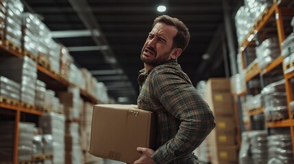 Manual Labor Challenge: Worker Experiencing Back Pain During Lifting