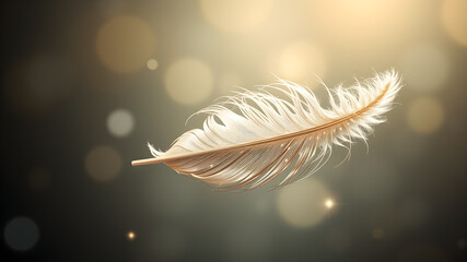Naklejka premium A single floating feather with intricate details, surrounded by soft glowing light illustration. Generative AI