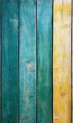 Fototapeta premium Teal and Yellow Wooden Planks with Rustic Weathering