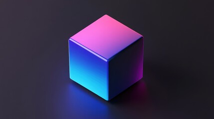 Neon Cube Abstract 3D Render: Gradient Colors, Blue Pink Purple