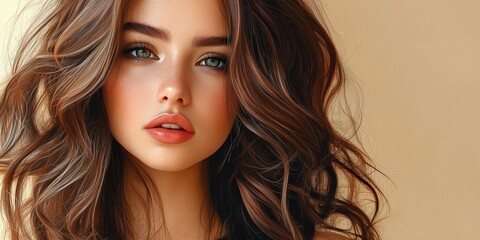 Fototapeta premium Portrait of a Woman with Wavy Brunette Hair