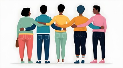 Naklejka premium illustration of a group of diverse individuals seen from the back view