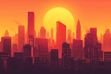 Urban heat island effect with temperature zones, flat design illustration