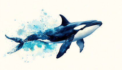 Obraz premium Vibrant watercolor of an orca whale swimming gracefully.