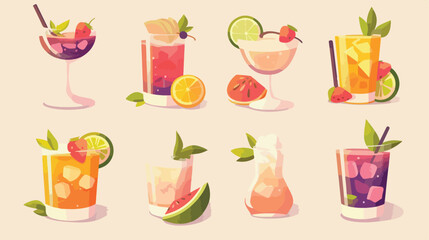 Elegant Cocktail Drink Glasses Vector Icon Set for Design Projects