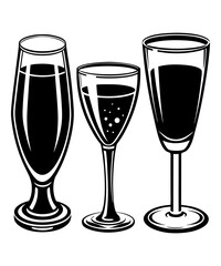 set of drinks glass and Champagne Glasses silhouette vector illustration
