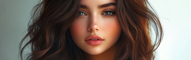 Portrait of a Woman with Wavy Brunette Hair