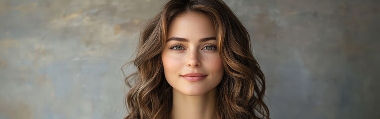 Naklejka premium Portrait of a Woman with Wavy Brunette Hair