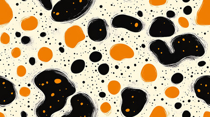 Abstract spots seamless pattern with black and orange shapes
