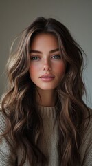 Naklejka premium Portrait of a Woman with Wavy Brunette Hair