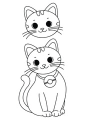 Cute kawaii cats cartoon character coloring page vector illustration