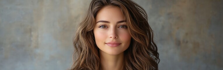 Obraz premium Portrait of a Woman with Wavy Brunette Hair