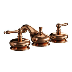 A gold colored faucet with three handles