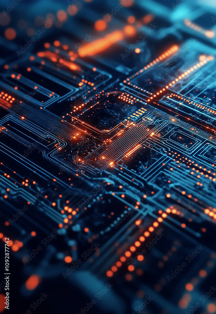 Poster modern circuit processor board technology machine. digital background representing innovative techno