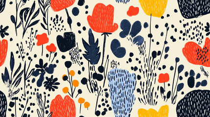 Wild garden seamless pattern with modern flowers