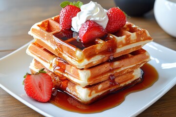 Indulging in classic belgian waffles with maple syrup at a cozy brunch spot food lover’s delight