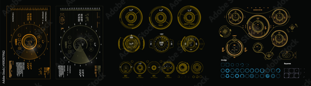 Aufkleber big set hud interface elements. collection futuristic elements radars and geolocation devices. moder