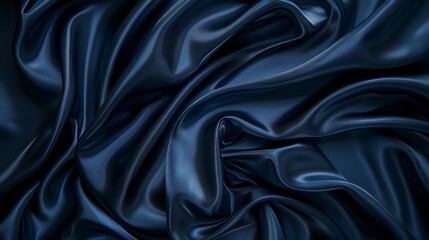Obraz premium A close-up of dark blue satin fabric, showcasing its smooth texture and elegant draping.